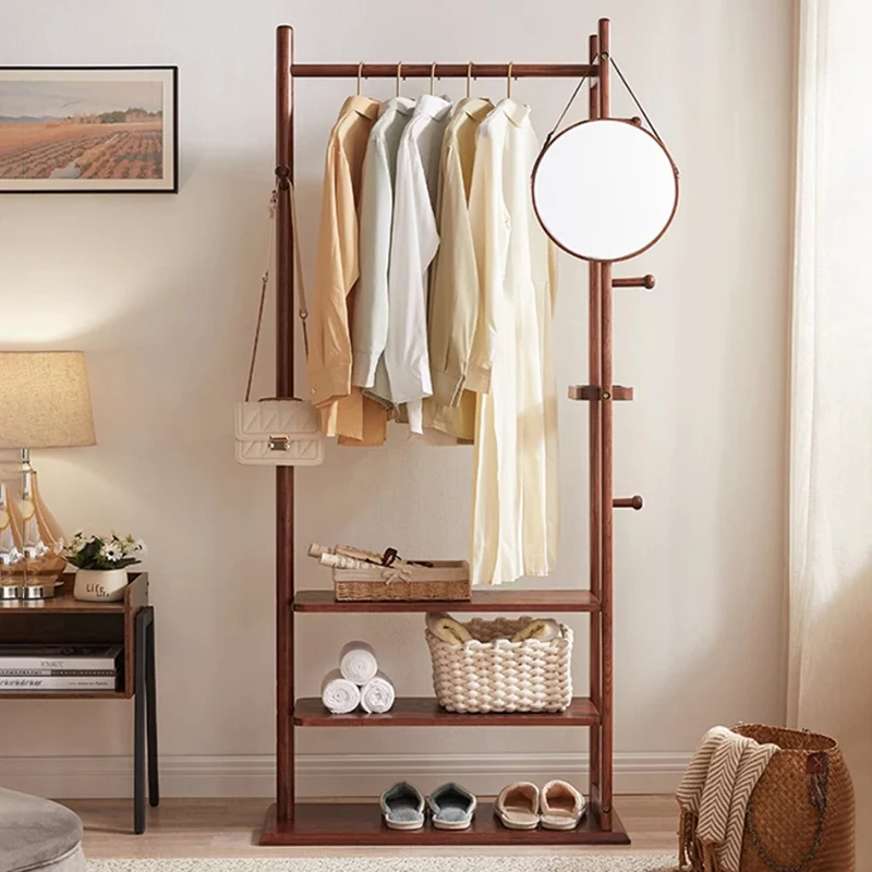 Scandinavian Inspired Wooden Coat Rack With Storage Shelves - Elegant Solid Wood & Plywood Entryway Organizer Bedroom Storage For Clothes Bags And Accessories