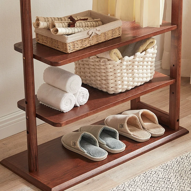 Scandinavian Inspired Wooden Coat Rack With Storage Shelves - Elegant Solid Wood & Plywood Entryway Organizer Bedroom Storage For Clothes Bags And Accessories