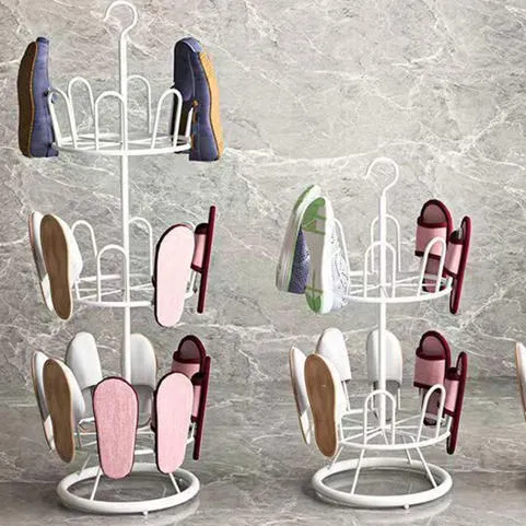 Modern Minimalist Carbon Steel Round Swivel Shoe Storage Rack 2/3-Tier For Balcony & Living Room