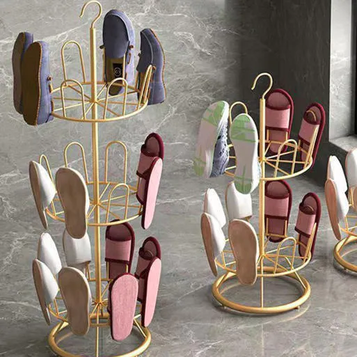 Modern Minimalist Carbon Steel Round Swivel Shoe Storage Rack 2/3-Tier For Balcony & Living Room