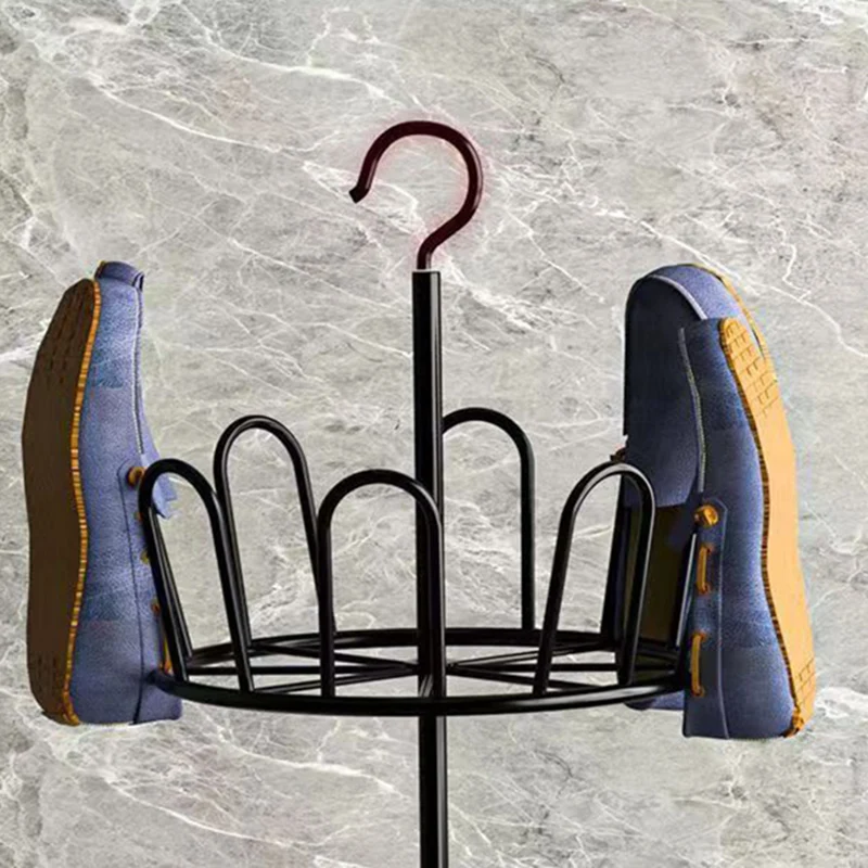 Modern Minimalist Carbon Steel Round Swivel Shoe Storage Rack 2/3-Tier For Balcony & Living Room