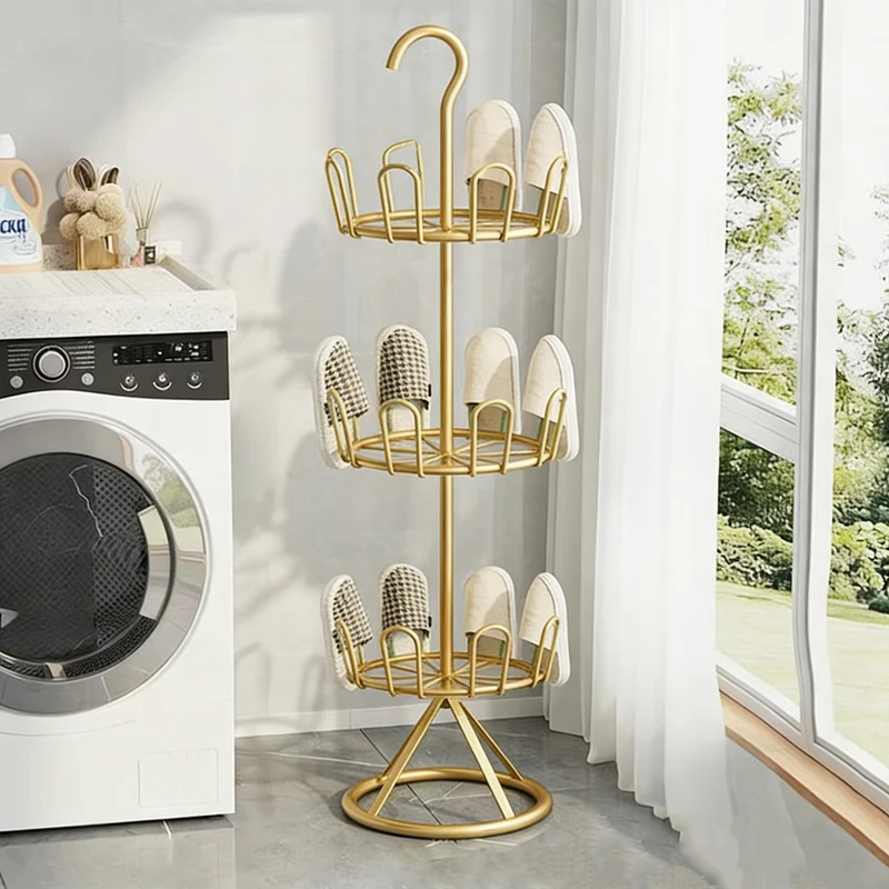 Modern Minimalist Carbon Steel Round Swivel Shoe Storage Rack 2/3-Tier For Balcony & Living Room