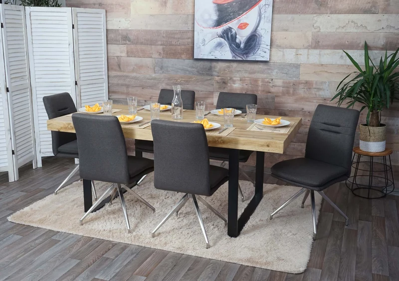 6x chaises de salle à manger cuisine en tissu gris-marron et en acier inoxydable design et confortable 04_0000667