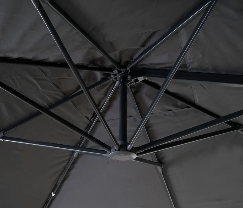 Parasol déporté avec pied croisé 500 cm aluminium acier polyester anthracite résistant protection solaire sans pied de lestage 04_0010314
