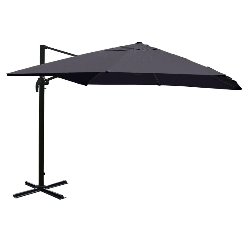 Parasol déporté avec pied croisé 500 cm aluminium acier polyester anthracite résistant protection solaire sans pied de lestage 04_0010314