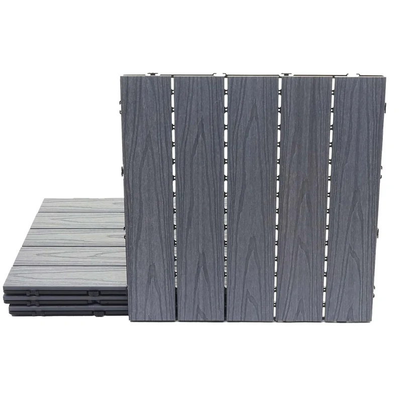 Dalles de sol wpc clipsables effet bois 3d gris 50x50 cm lot de 4 1 m² pour balcon et terrasse 04_0011109