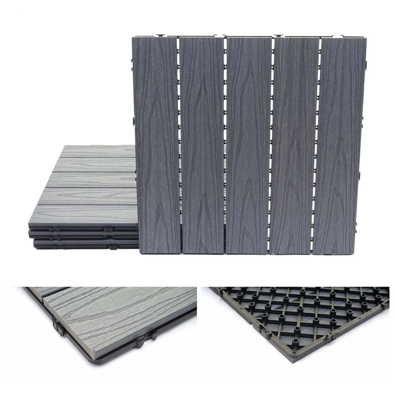 Dalles de sol wpc clipsables effet bois 3d gris 50x50 cm lot de 4 1 m² pour balcon et terrasse 04_0011109