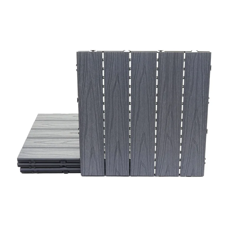Dalles de sol wpc clipsables effet bois 3d gris 50x50 cm lot de 4 1 m² pour balcon et terrasse 04_0011109