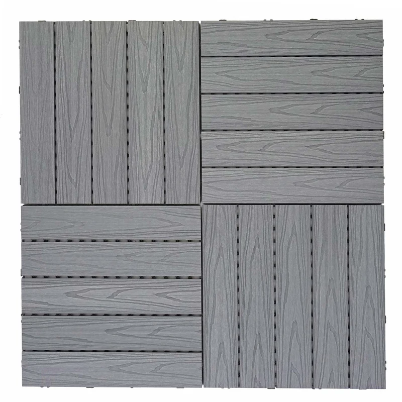 Dalles de sol wpc clipsables effet bois 3d gris 50x50 cm lot de 4 1 m² pour balcon et terrasse 04_0011109