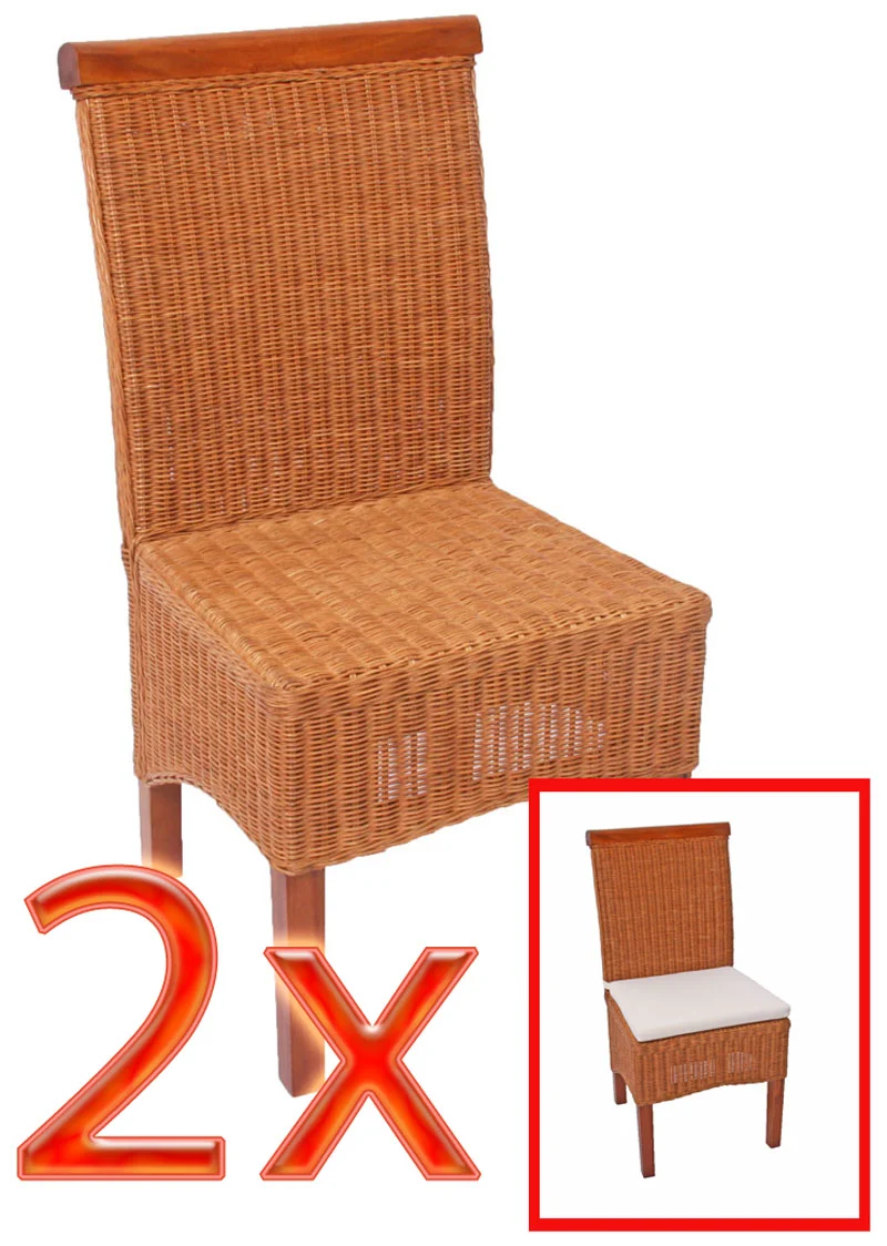 Lot de 2 chaises de salle à manger en rotin avec coussin pieds en bois 04_0000193