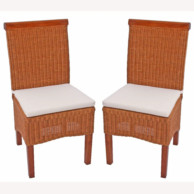 Lot de 2 chaises de salle à manger en rotin avec coussin pieds en bois 04_0000193