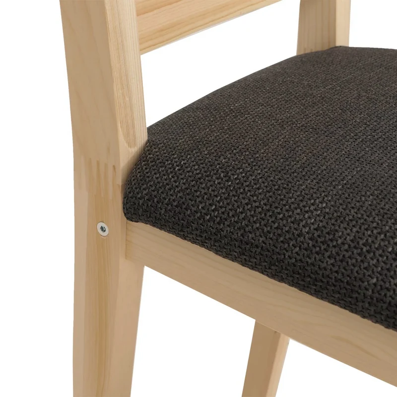 Ensemble de salle à manger style maison de campagne bois massif de pin avec assises rembourrées finition naturelle coussins noirs 04_0009062