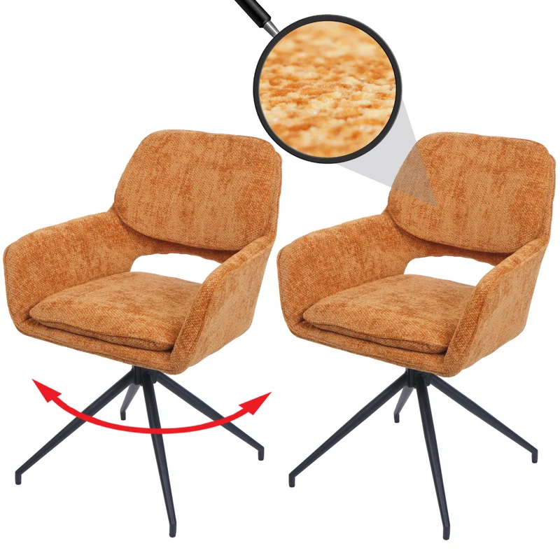 Lot de 2 chaises de salle à manger pivotantes 180° avec retour automatique accoudoirs confortables tissu chenille jaune ocre et pieds métal 04_0009981