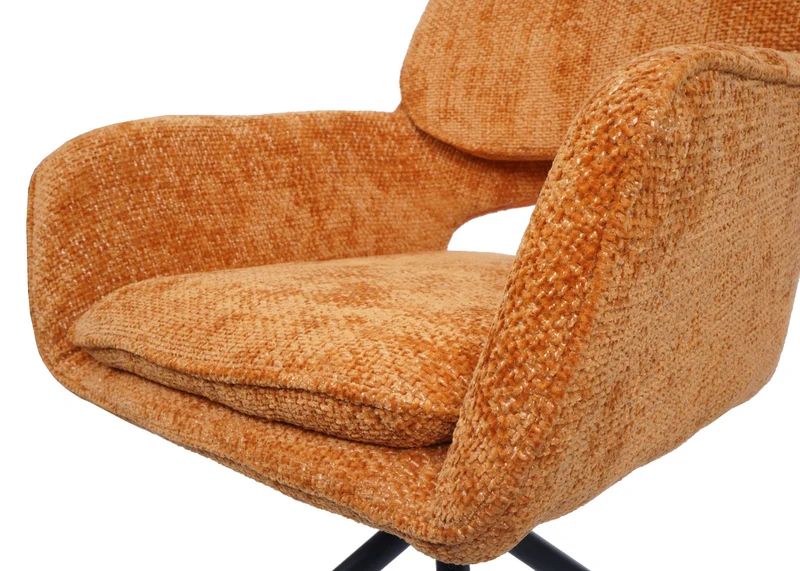 Lot de 2 chaises de salle à manger pivotantes 180° avec retour automatique accoudoirs confortables tissu chenille jaune ocre et pieds métal 04_0009981