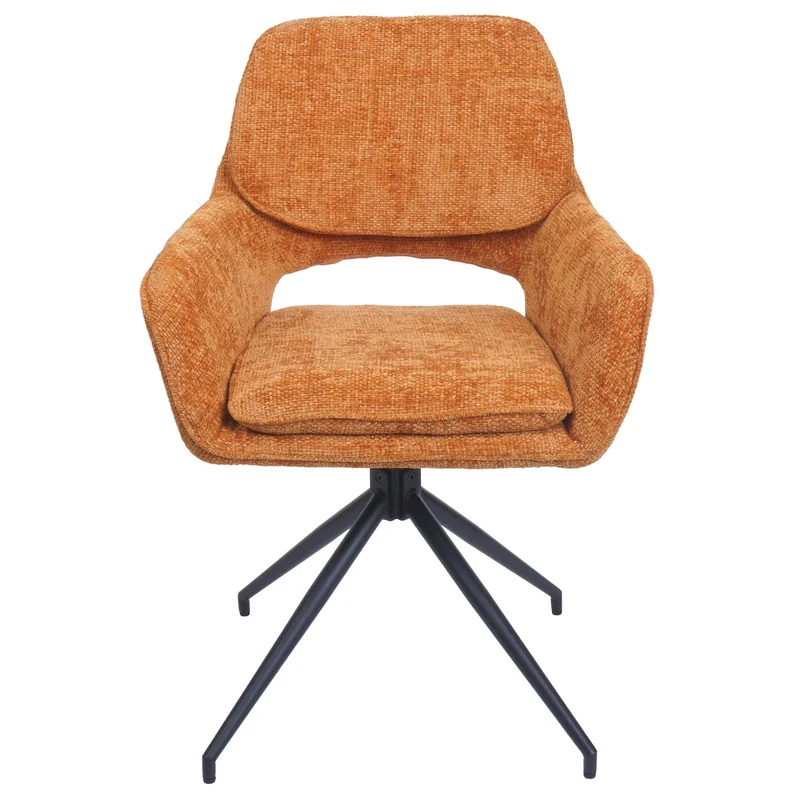Lot de 2 chaises de salle à manger pivotantes 180° avec retour automatique accoudoirs confortables tissu chenille jaune ocre et pieds métal 04_0009981