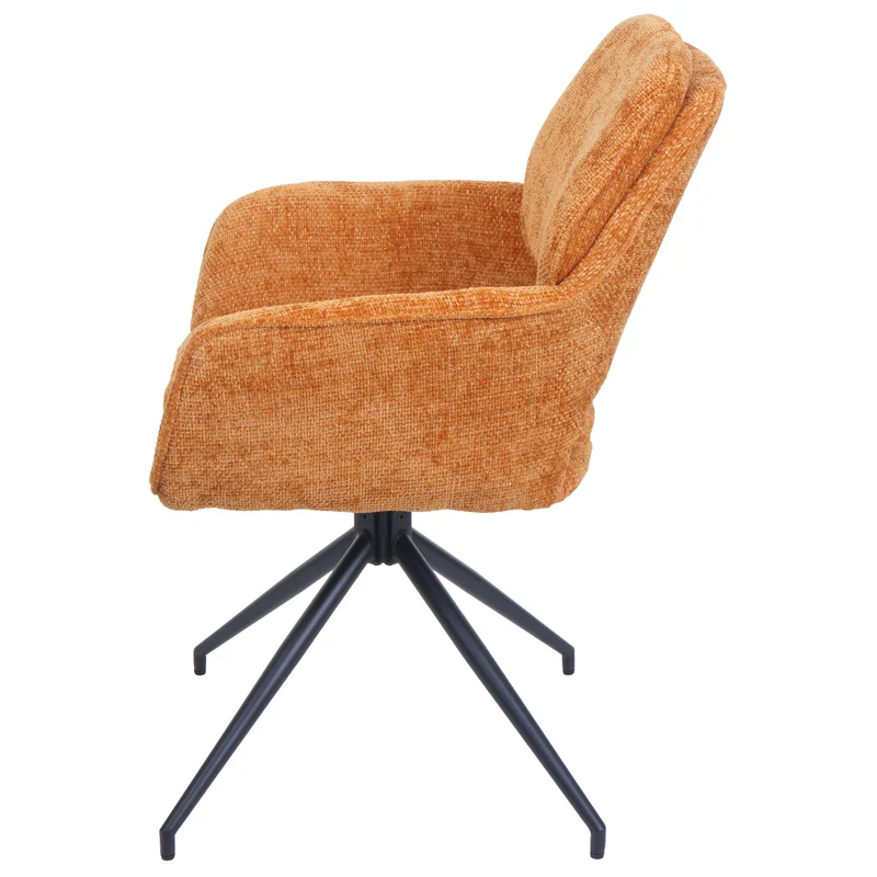 Lot de 2 chaises de salle à manger pivotantes 180° avec retour automatique accoudoirs confortables tissu chenille jaune ocre et pieds métal 04_0009981