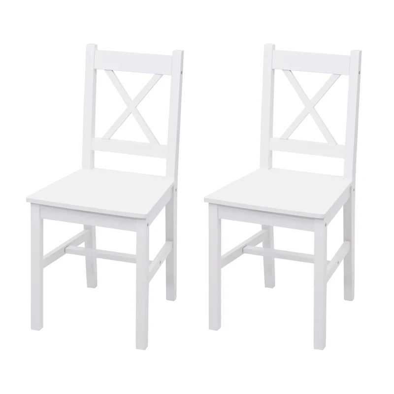 Lot de 2 chaises de cuisine design rustique en bois de pin blanc 04_0007353
