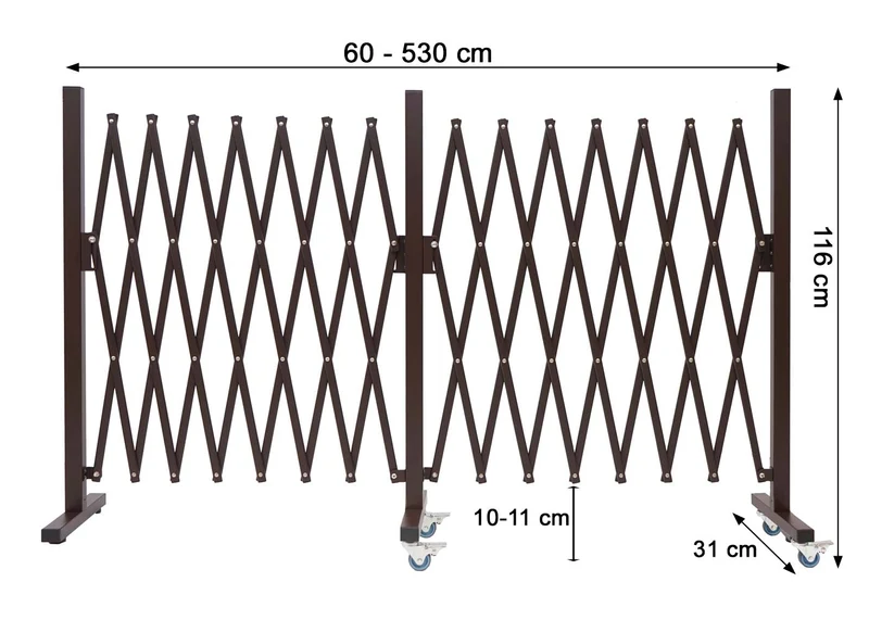 Grille de protection grille à ciseaux de clôture séparation en aluminium extensibles marron hauteur 109 cm largeur 60-530 cm 04_0006986