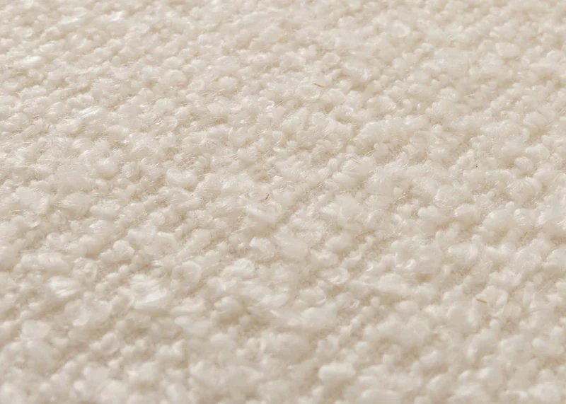 Banc de salle à manger banquette rembourrée avec dossier en tissu bouclé crème et acier inoxydable brossé longueur 180 cm 04_0005853