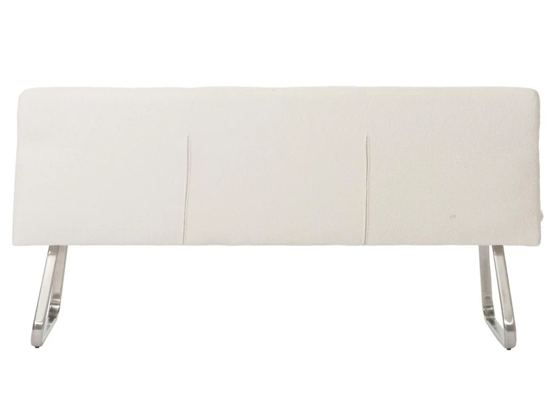 Banc de salle à manger banquette rembourrée avec dossier en tissu bouclé crème et acier inoxydable brossé longueur 180 cm 04_0005853