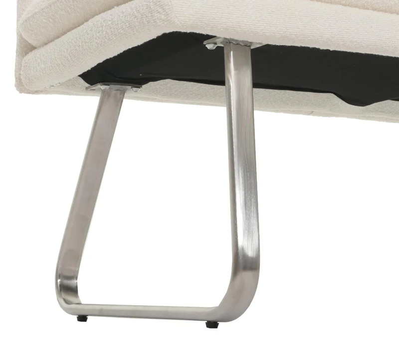 Banc de salle à manger banquette rembourrée avec dossier en tissu bouclé crème et acier inoxydable brossé longueur 180 cm 04_0005853