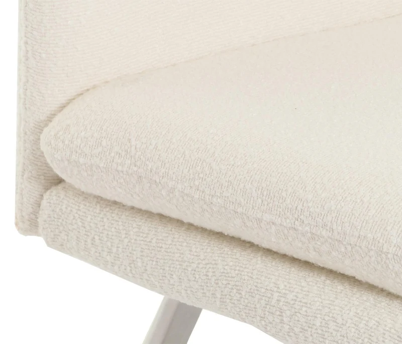 Banc de salle à manger banquette rembourrée avec dossier en tissu bouclé crème et acier inoxydable brossé longueur 180 cm 04_0005853