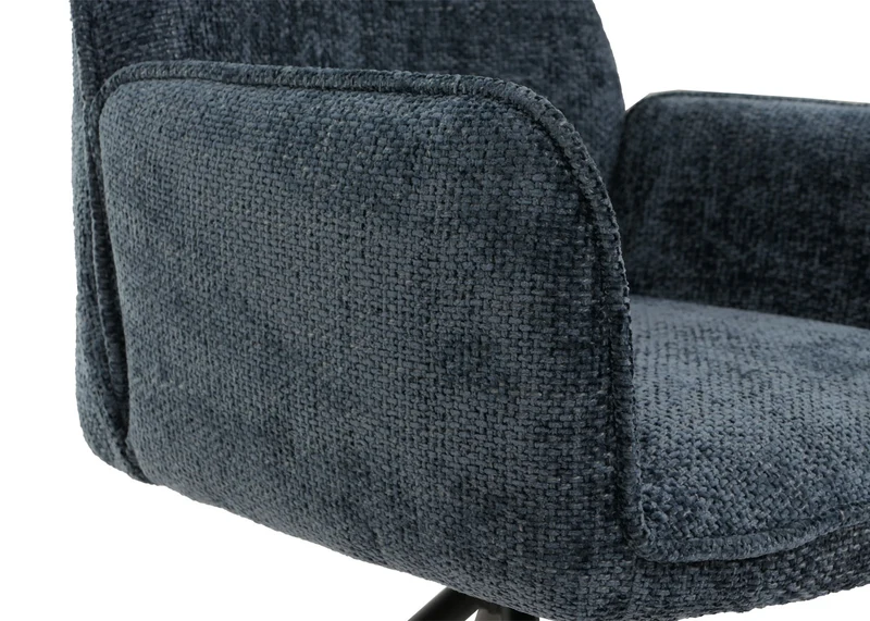 Chaise de salle à manger pivotante avec accoudoirs fonction Auto-Position 180° en chenille bleu piètement métal 04_0009237