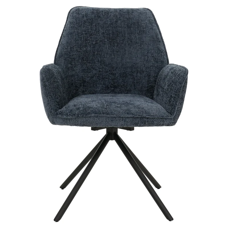 Chaise de salle à manger pivotante avec accoudoirs fonction Auto-Position 180° en chenille bleu piètement métal 04_0009237