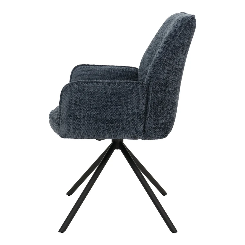 Chaise de salle à manger pivotante avec accoudoirs fonction Auto-Position 180° en chenille bleu piètement métal 04_0009237