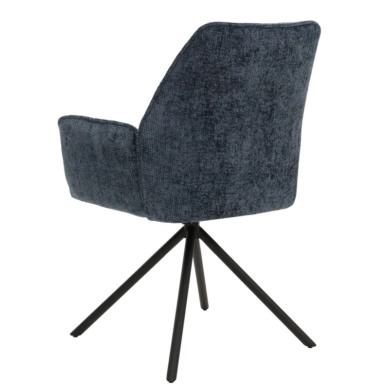Chaise de salle à manger pivotante avec accoudoirs fonction Auto-Position 180° en chenille bleu piètement métal 04_0009237