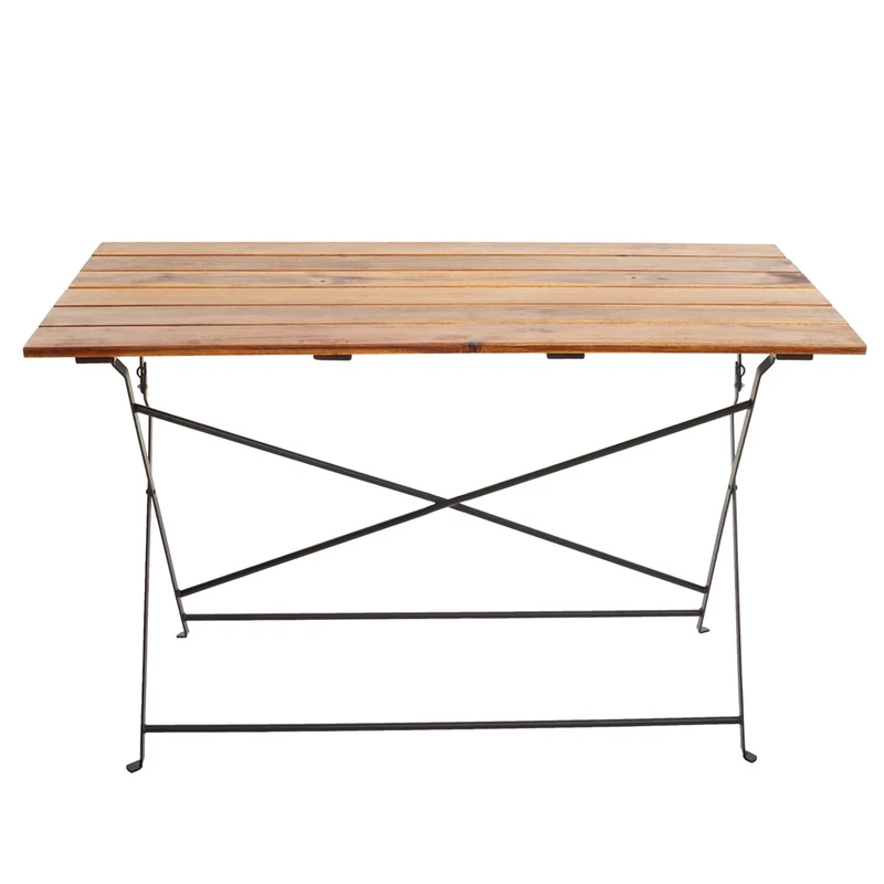 Salon de jardin pliant 5 pièces table et 4 chaises bistrot mobilier extérieur set terrasse balcon 120x60 cm en acacia massif, structure acier 04_0010217
