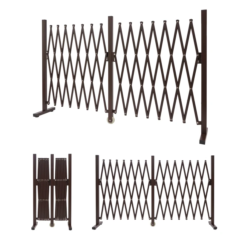 Barrière grille de protection clôture grille à ciseaux aluminium extensible marron hauteur 103 cm largeur 52-400 cm 04_0006982
