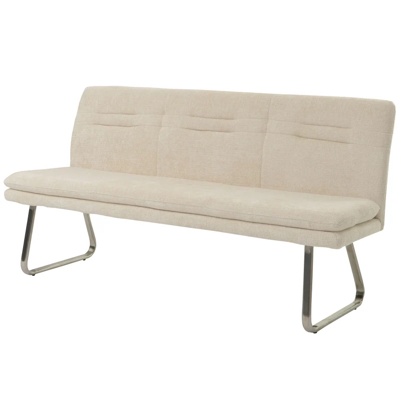 Banc de salle à manger canapé rembourré avec dossier en tissu chenille crème et acier inoxydable brossé 180 cm 04_0005846