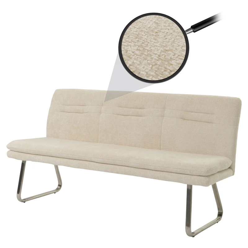 Banc de salle à manger canapé rembourré avec dossier en tissu chenille crème et acier inoxydable brossé 180 cm 04_0005846