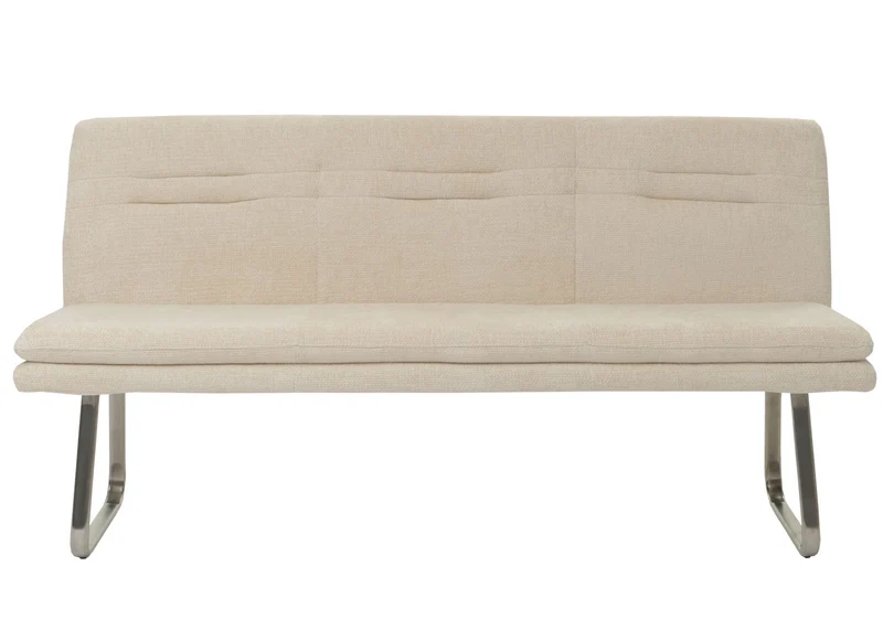 Banc de salle à manger canapé rembourré avec dossier en tissu chenille crème et acier inoxydable brossé 180 cm 04_0005846