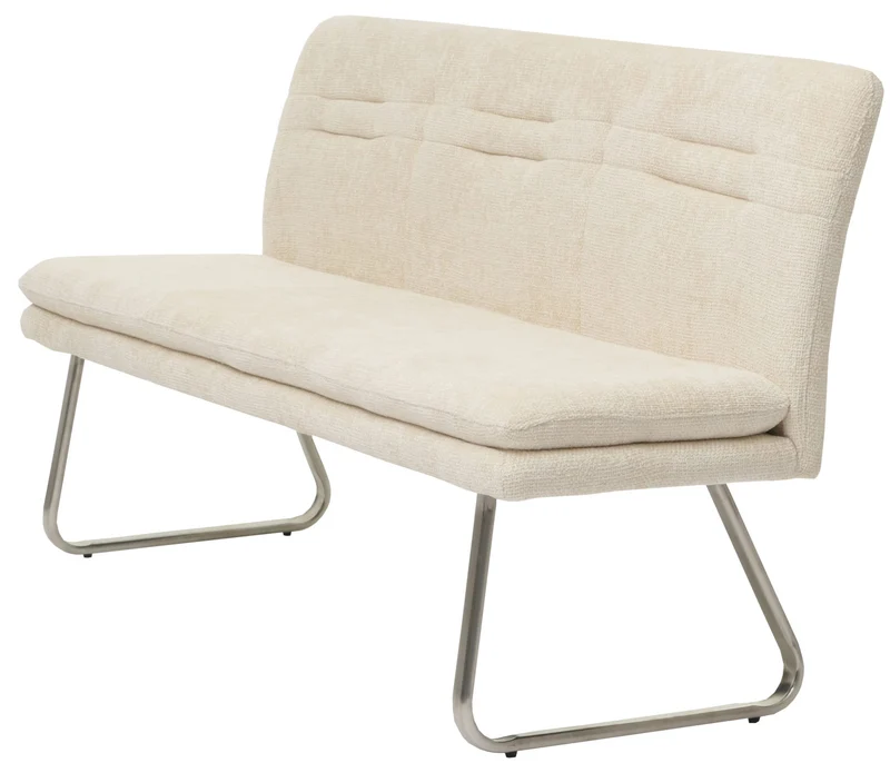 Banc de salle à manger canapé rembourré avec dossier en tissu chenille crème et acier inoxydable brossé 180 cm 04_0005846