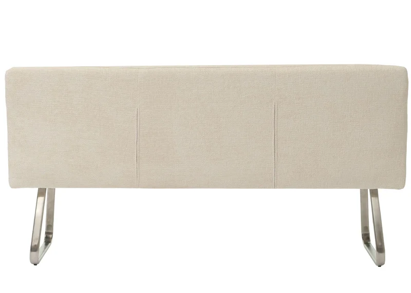 Banc de salle à manger canapé rembourré avec dossier en tissu chenille crème et acier inoxydable brossé 180 cm 04_0005846