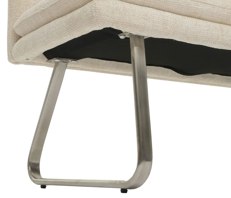 Banc de salle à manger canapé rembourré avec dossier en tissu chenille crème et acier inoxydable brossé 180 cm 04_0005846
