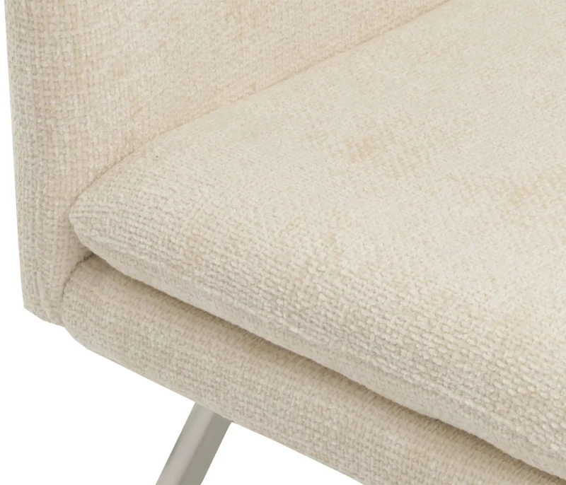 Banc de salle à manger canapé rembourré avec dossier en tissu chenille crème et acier inoxydable brossé 180 cm 04_0005846