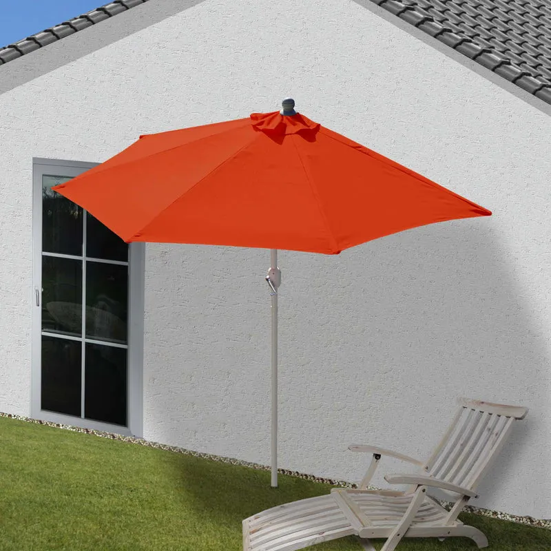 Demi parasol semi-circulaire balcon terrasse UV 50+ polyester/aluminium 3kg avec une portée de 270 cm terre cuite sans support 04_0003901