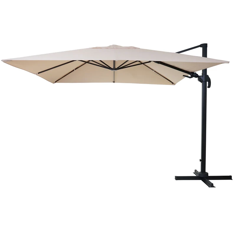 Parasol déporté orientable et inclinable 3 x 4 m (Ø env. 5 m) aluminium et polyester crème rotatif sans pied 04_0007953