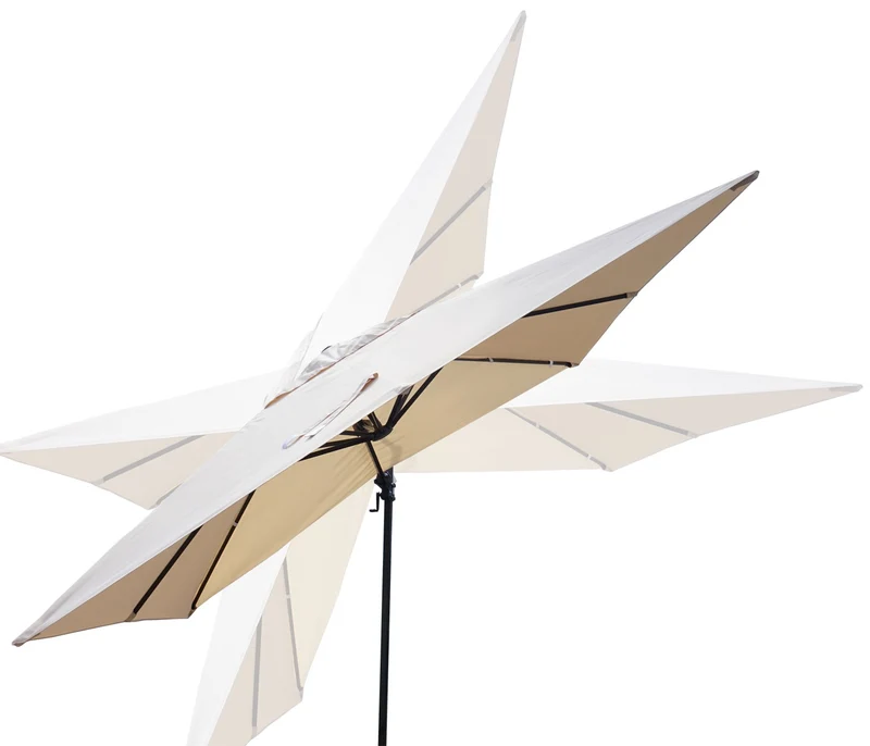 Parasol déporté orientable et inclinable 3 x 4 m (Ø env. 5 m) aluminium et polyester crème rotatif sans pied 04_0007953