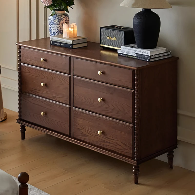 Traditional French Ash Wood Plywood Rectangular Storage Cabinet 6-Drawer For Bedroom & Living Room