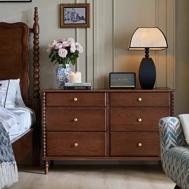 Traditional French Ash Wood Plywood Rectangular Storage Cabinet 6-Drawer For Bedroom & Living Room