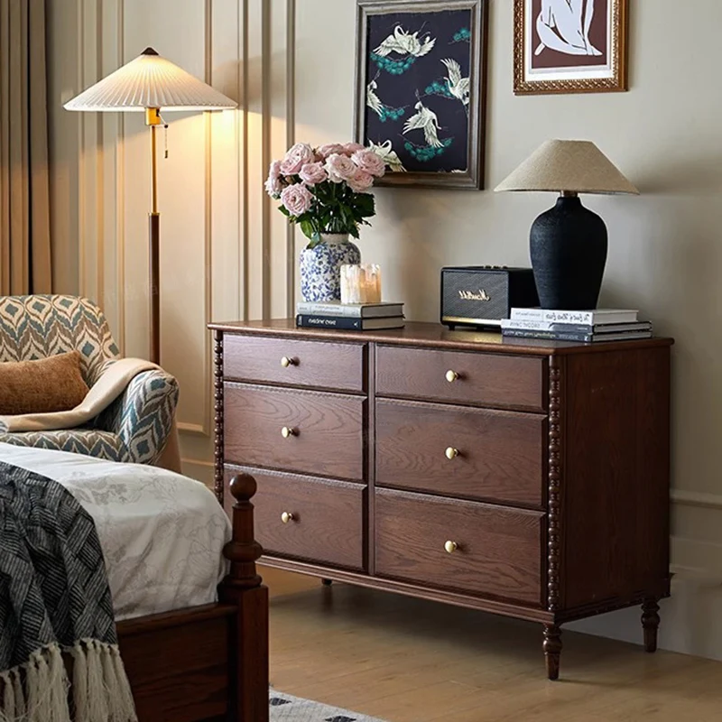Traditional French Ash Wood Plywood Rectangular Storage Cabinet 6-Drawer For Bedroom & Living Room