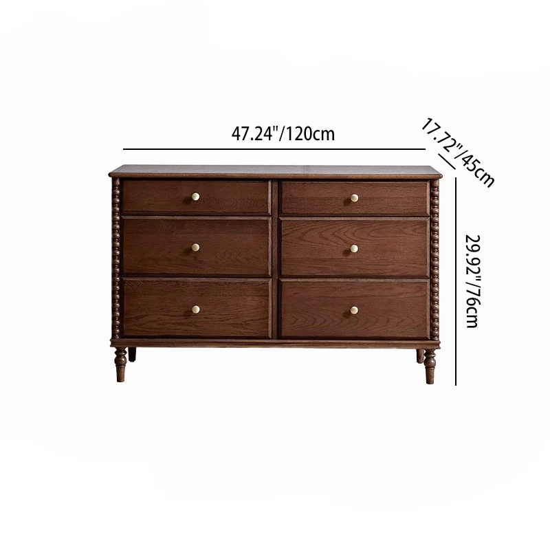 Traditional French Ash Wood Plywood Rectangular Storage Cabinet 6-Drawer For Bedroom & Living Room