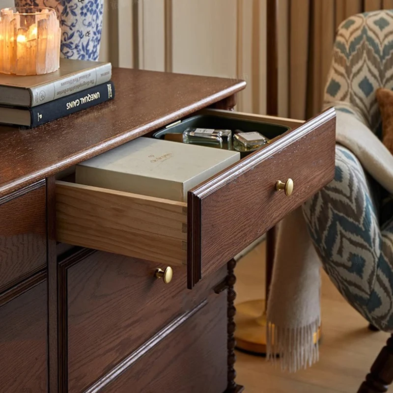 Traditional French Ash Wood Plywood Rectangular Storage Cabinet 6-Drawer For Bedroom & Living Room