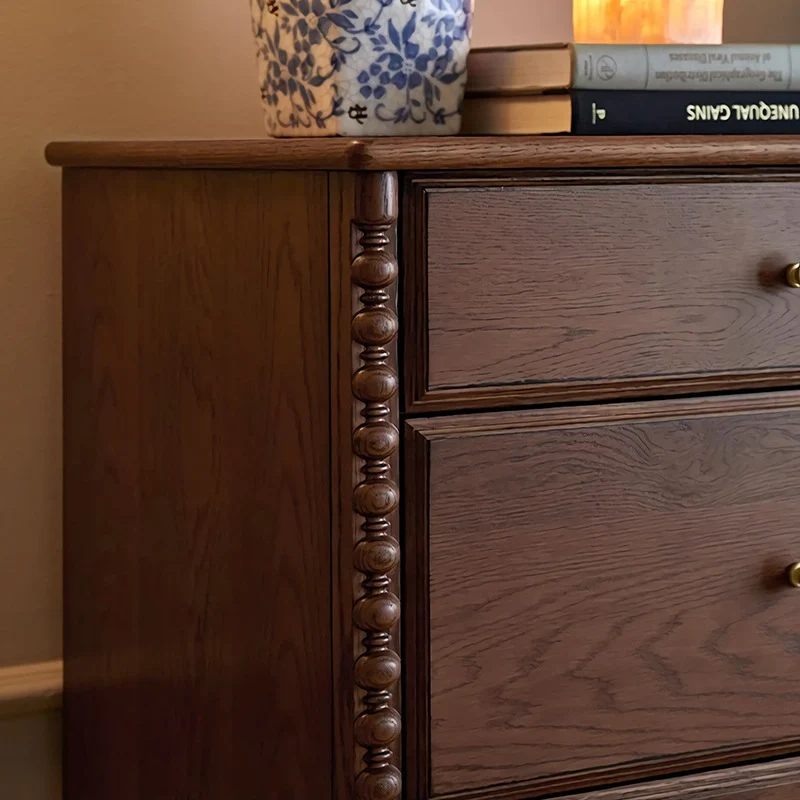 Traditional French Ash Wood Plywood Rectangular Storage Cabinet 6-Drawer For Bedroom & Living Room