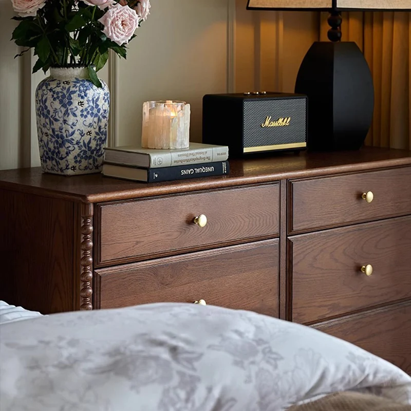 Traditional French Ash Wood Plywood Rectangular Storage Cabinet 6-Drawer For Bedroom & Living Room