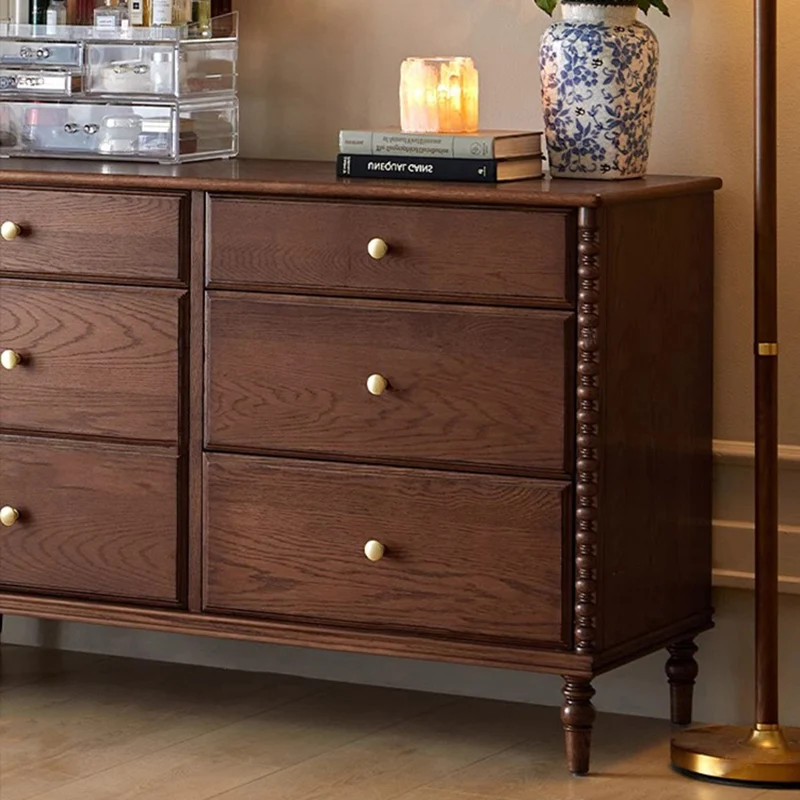 Traditional French Ash Wood Plywood Rectangular Storage Cabinet 6-Drawer For Bedroom & Living Room
